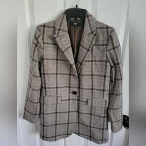 Able Women's Elma Structured Brown Plaid Single Breasted Blazer Size XS
